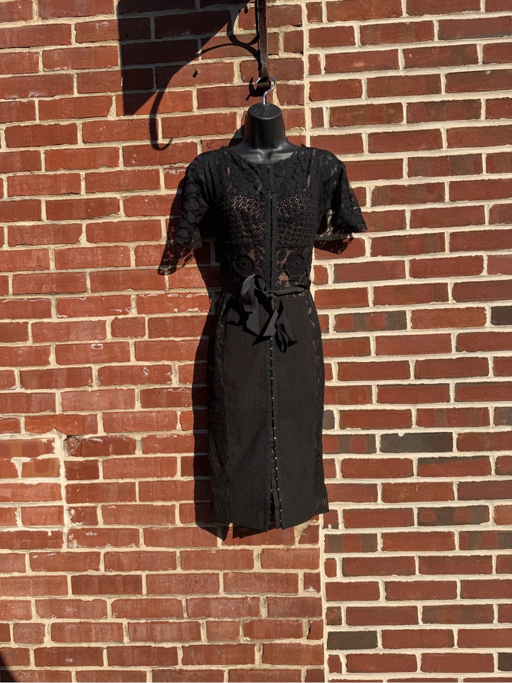 Beguile by Byron Lars Black Lace Floral Appliqué Button-Front Dress Size 0